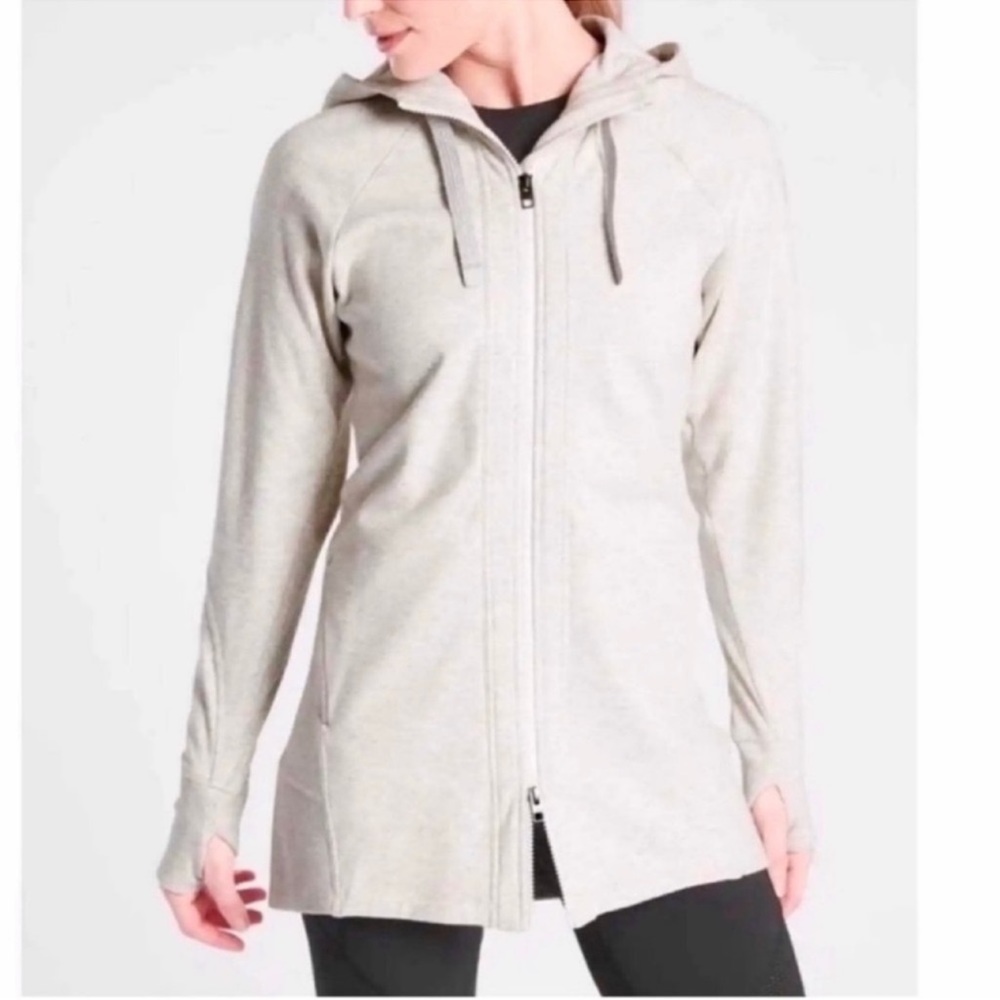 Athleta Triumph Zip Long Sweatshirt Hoodie (M) Jacket grey natural CYA